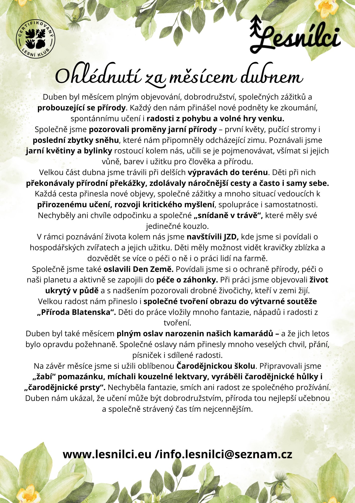 ohlédnutí duben Lesnílci
